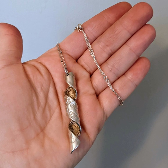 Recycled sterling silver hand-stamped spiral necklace they pronouns - Picture 2 of 11